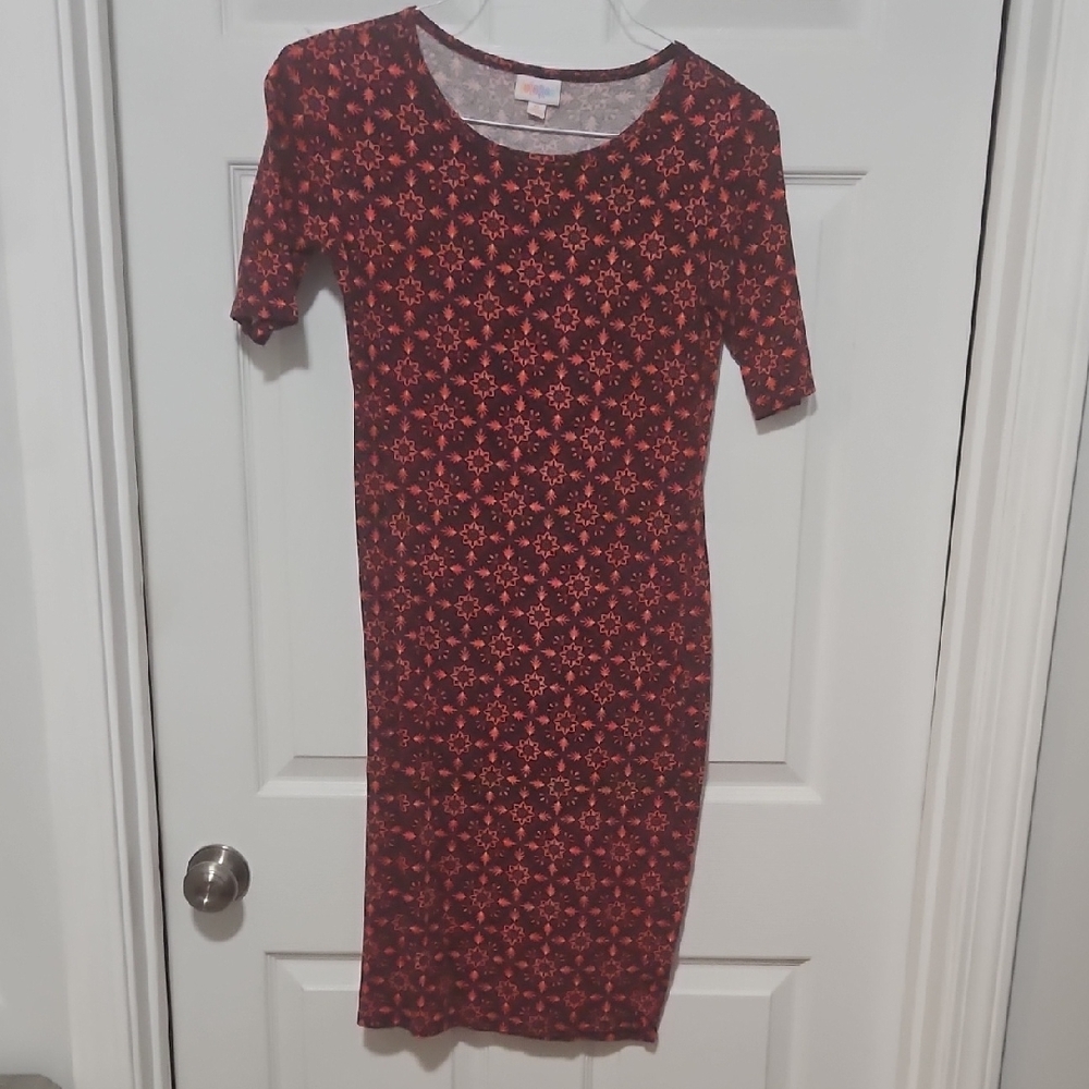 LuLaRoe Red and Orange Floral Midi Dress